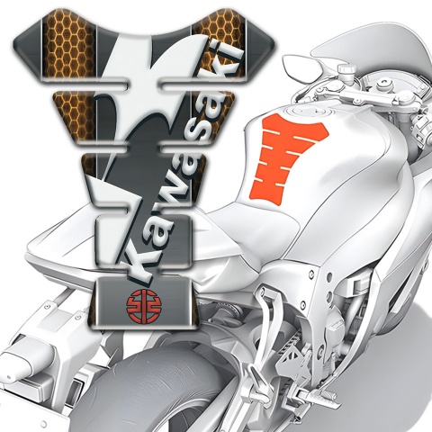 Kawasaki Tank Pad Protector Gray Base with Copper Honeycomb motive and Small Red Logo 