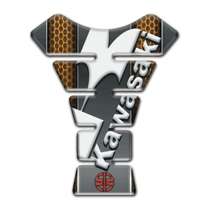 Kawasaki Tank Pad Protector Gray Base with Copper Honeycomb motive and Small Red Logo