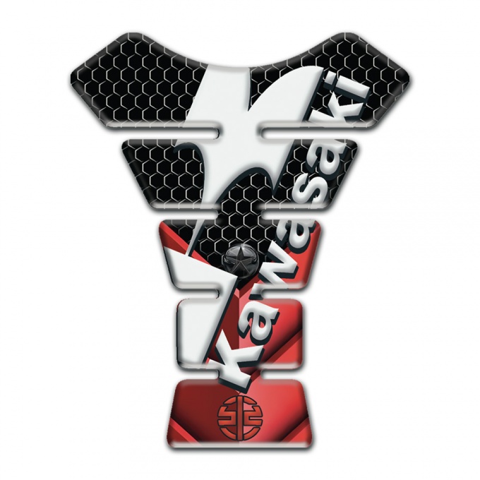 Kawasaki Tank Guard Pads Red Black Base with Diagonal White Logo 