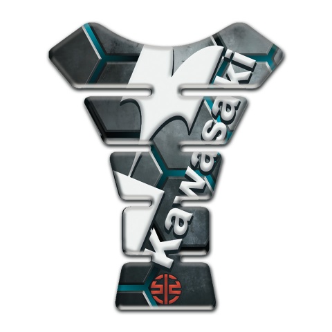 Kawasaki Tank Pad Protector Gray Base with Turquoise Channels Style 