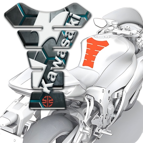 Kawasaki Tank Pad Protector Gray Base with Turquoise Channels Style 