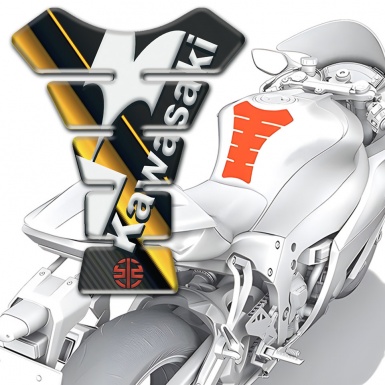 Kawasaki Tank Fuse Black with Yellow Bands Design and Red Small Logo 