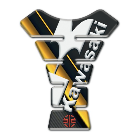Kawasaki Tank Fuse Black with Yellow Bands Design and Red Small Logo 