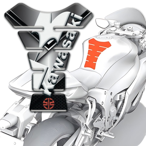 Kawasaki Tank Pad Motorbike Metallic Base White Inscription Logo 
