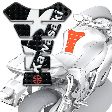 Kawasaki Tank Protector Perforated Black Base with White Diagonal Logo 