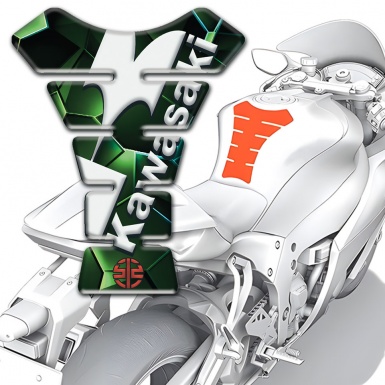 Kawasaki Tank Guard Pads Green Diamond Effect with White Diagonal Logo