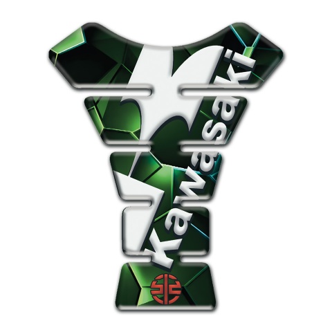 Kawasaki Tank Guard Pads Green Diamond Effect with White Diagonal Logo