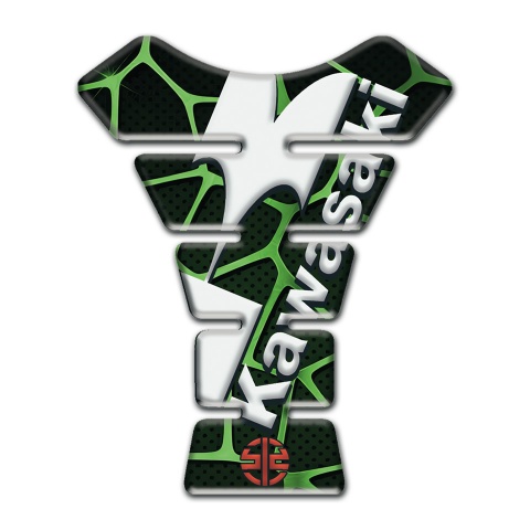 Kawasaki Tank Fuse White Logo with Black Base Green Patterns 