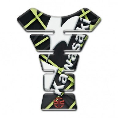 Kawasaki Tank Pad Protector Black with Green Lines Base and Red Small Logo