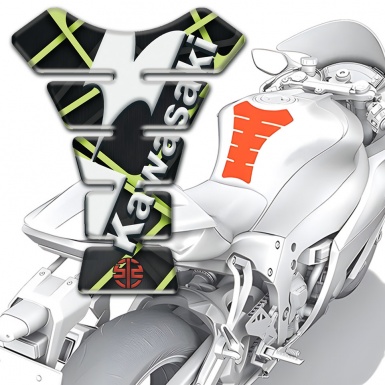 Kawasaki Tank Pad Protector Black with Green Lines Base and Red Small Logo