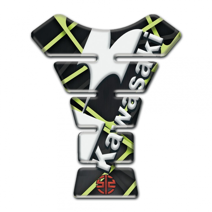 Kawasaki Tank Pad Protector Black with Green Lines Base and Red Small Logo