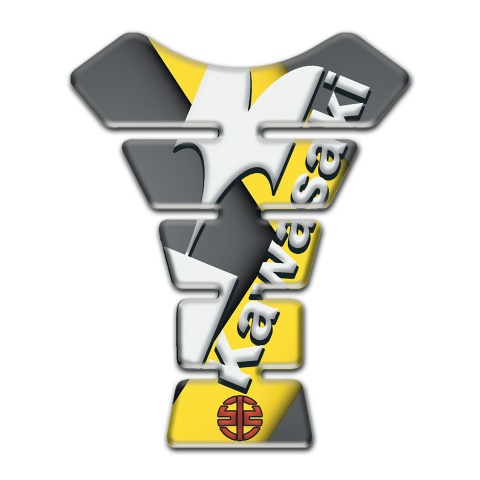 Kawasaki Tank Pad Protector Gray Yellow Decoration with White Diagonal Logo 