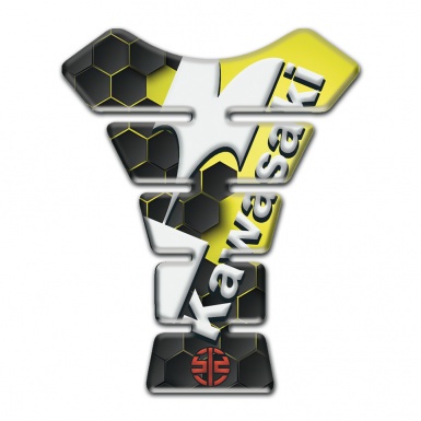 Kawasaki Tank Pad Motorbike Yellow Motive Stylish Style White Diagonal Logo