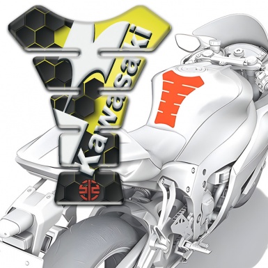 Kawasaki Tank Pad Motorbike Yellow Motive Stylish Style White Diagonal Logo