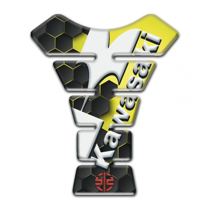 Kawasaki Tank Pad Motorbike Yellow Motive Stylish Style White Diagonal Logo