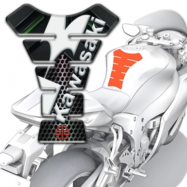 Kawasaki Tank Pad Protector Perforated Metal Base White Diagonal Logo 