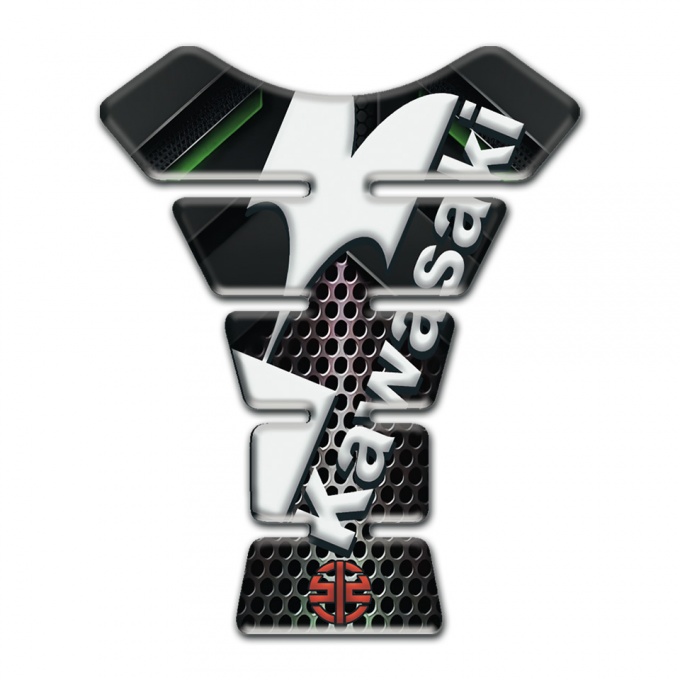 Kawasaki Tank Pad Protector Perforated Metal Base White Diagonal Logo 