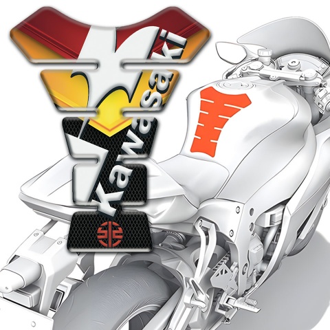 Kawasaki Tank Fuse Red Yellow Motive Base White Logo Style 