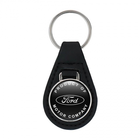 Ford Leather Keychain Black White Oval Logo