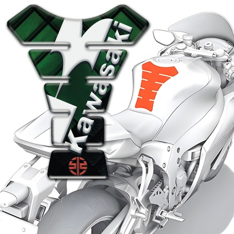 Kawasaki Tank Pad Motorbike Dark Green Parts Decoration White Logo Design 