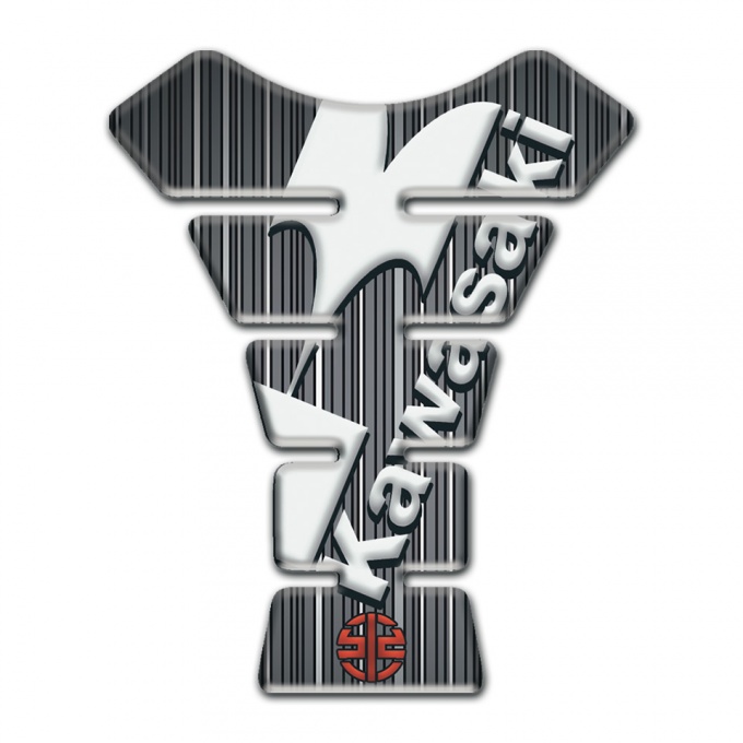 Kawasaki Tank Guard Pads Gray with White Stripes base and Red Small Logo