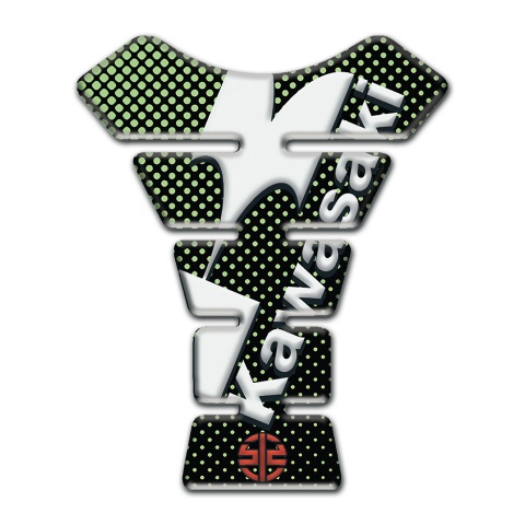 Kawasaki Tank Pad Motorbike Green Dots Base Style with White Logo 