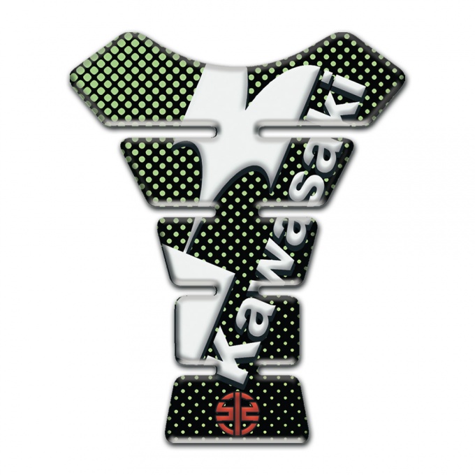 Kawasaki Tank Pad Motorbike Green Dots Base Style with White Logo 