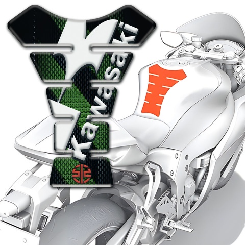 Kawasaki Tank Guard Pads Green Diagonal Belts Design with White Logo 