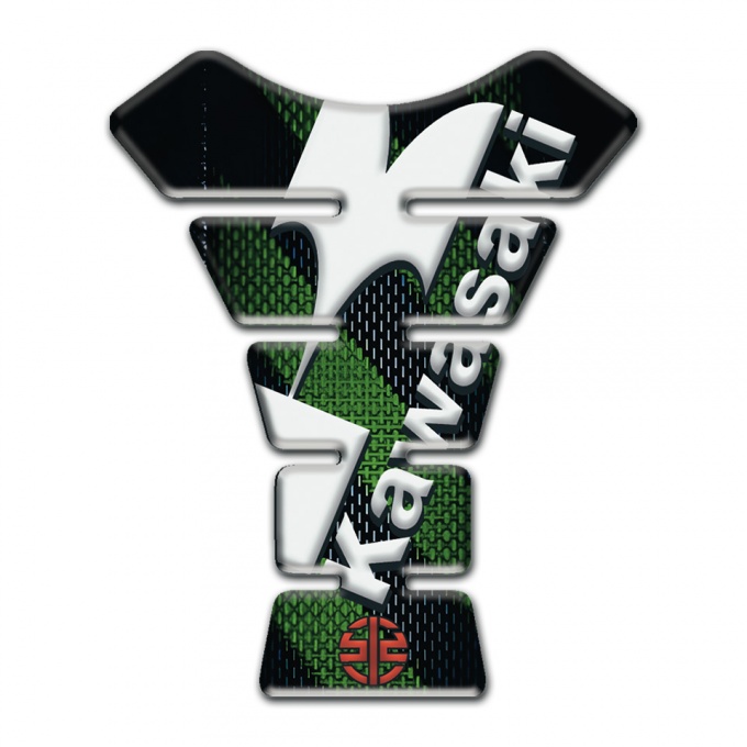 Kawasaki Tank Guard Pads Green Diagonal Belts Design with White Logo