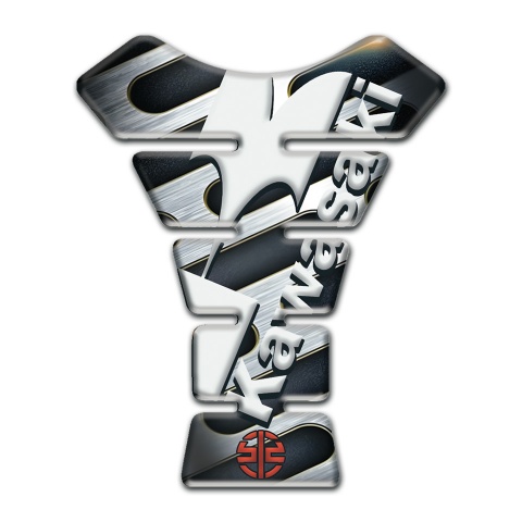 Kawasaki Tank Pad Protector Metal Element Base White Diagonal Logo