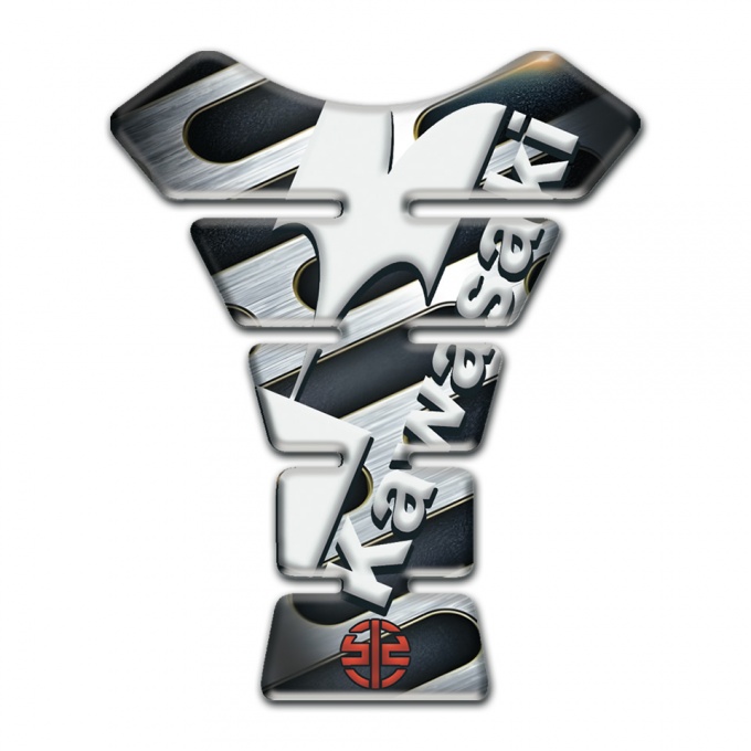 Kawasaki Tank Pad Protector Metal Element Base White Diagonal Logo