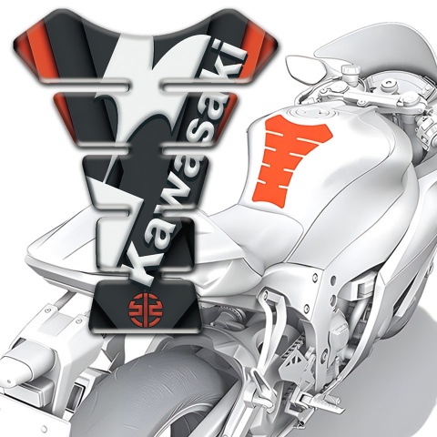 Kawasaki Tank Pad Motorbike Stylish Design with Orange Motive and White Logo 