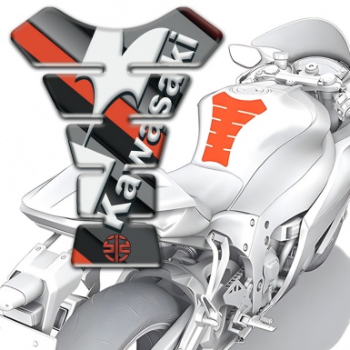 Kawasaki Tank Protector Diagonal Orange Line Base White Logo