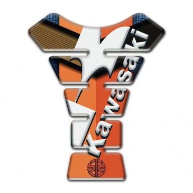 Kawasaki Tank Pad Protector Orange Brown Base White Logo