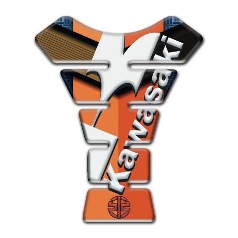 Kawasaki Tank Pad Protector Orange Brown Base White Logo 