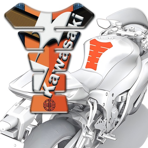 Kawasaki Tank Pad Protector Orange Brown Base White Logo 