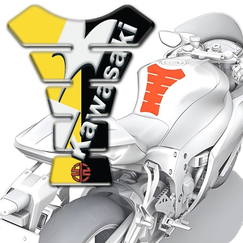 Kawasaki Tank Fuse Yellow Black halves Warp White Logo 
