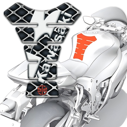 Kawasaki Tank Pad Motorbike Large Mesh design White Logo 