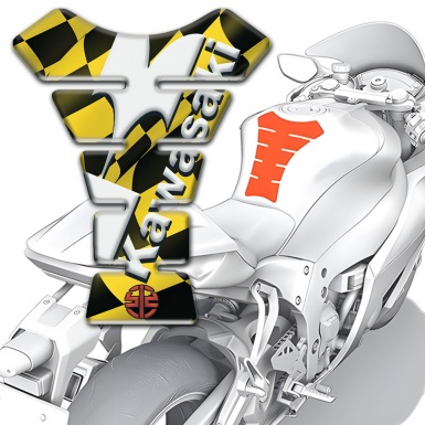 Kawasaki Tank Pad Protector Yellow Black Squares Design with White Logo 
