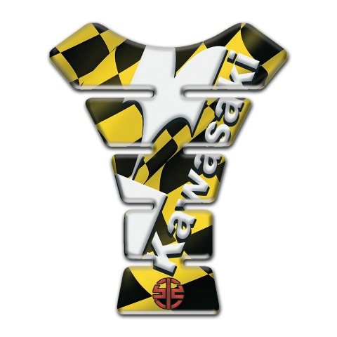 Kawasaki Tank Pad Protector Yellow Black Squares Design with White Logo 