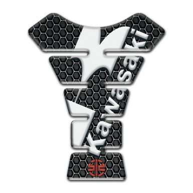 Kawasaki Tank Pad Motorbike Perforated Steel Design White Logo