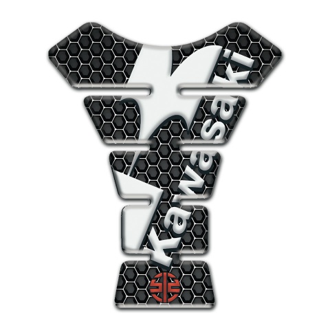 Kawasaki Tank Pad Motorbike Perforated Steel Design White Logo 