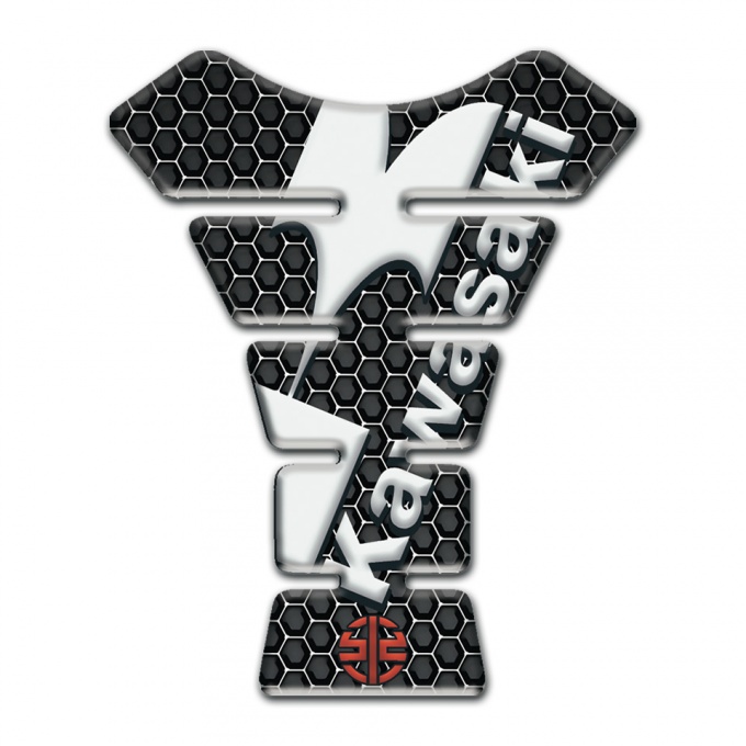 Kawasaki Tank Pad Motorbike Perforated Steel Design White Logo