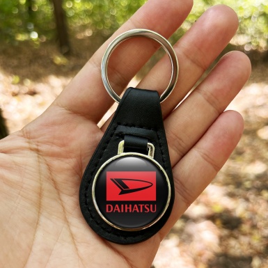 Daihatsu Keychain Leather Black Red Rectangle Design