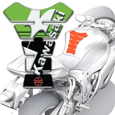 Kawasaki  Tank Guard Pads Green Black Style Base White Logo 