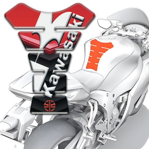 Kawasaki Tank Pad Motorbike Red Black Base White Logo Design 