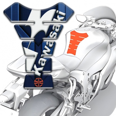 Kawasaki Tank Guard Pads Blue Print Base White Logo Design