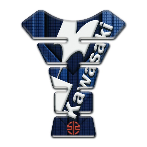 Kawasaki Tank Guard Pads Blue Print Base White Logo Design 