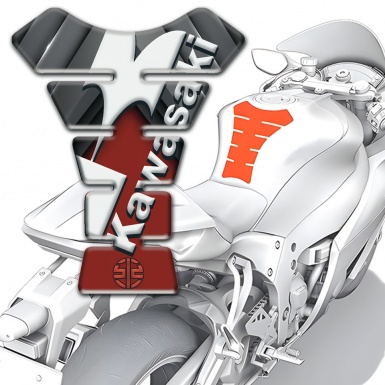 Kawasaki Tank Pad Protector Gray Red Style White Logo Design