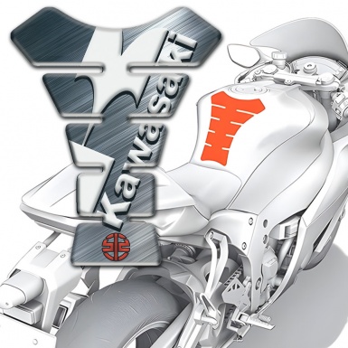Kawasaki Tank Protector Polished Metal Effect White Logo Design